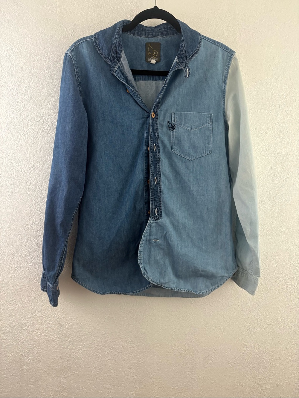Indigo skin patchwork denim shirt colorblock design different shades of blue M